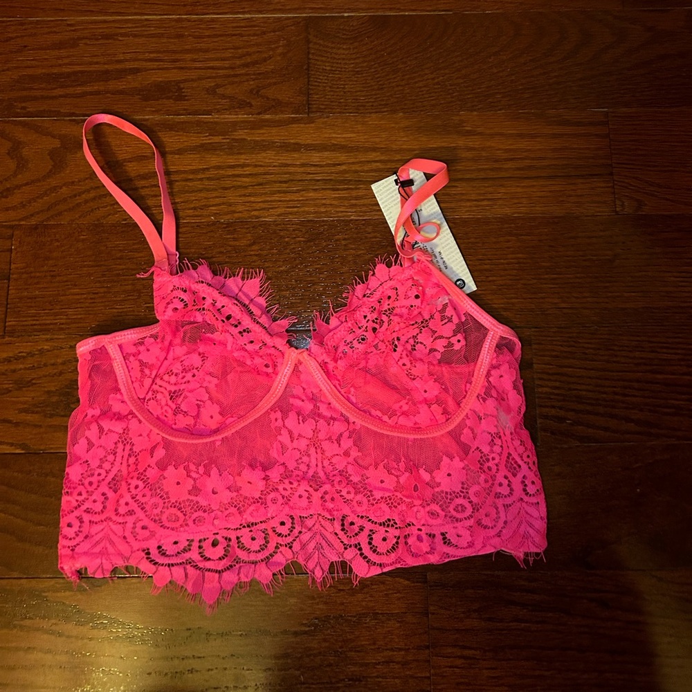 Boohoo pink lace corset top
